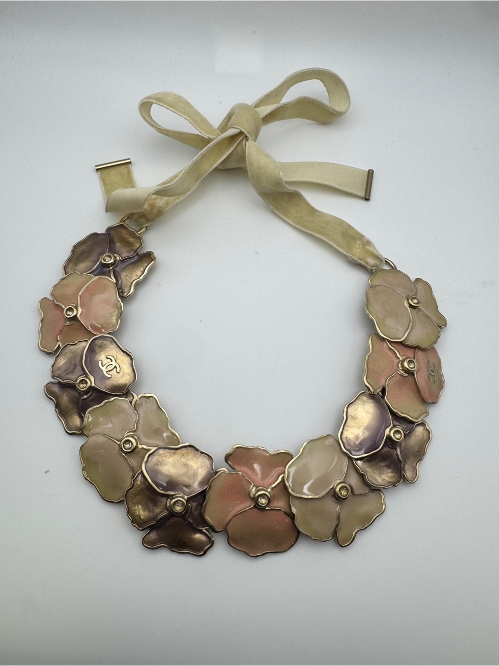 Chanel Camellia enamel collar necklace
